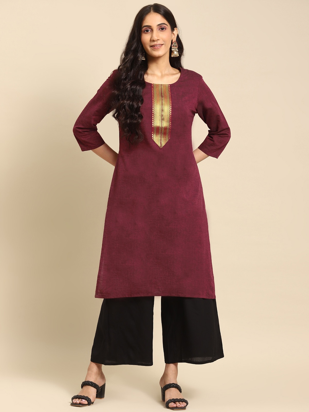 

Rangita Yoke Design Pure Cotton Straight Kurta, Maroon