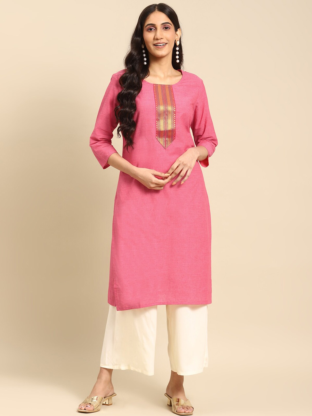 

Rangita Yoke Design Pure Cotton Straight Kurta, Pink