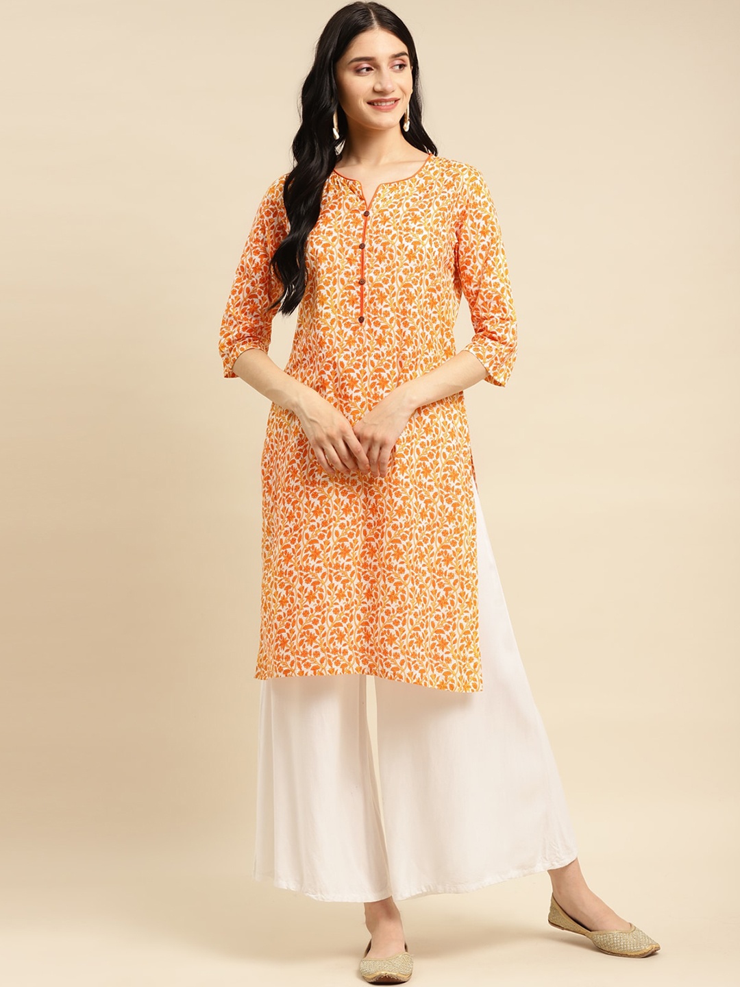 

Rangita Floral Printed Cotton Kurta, Orange