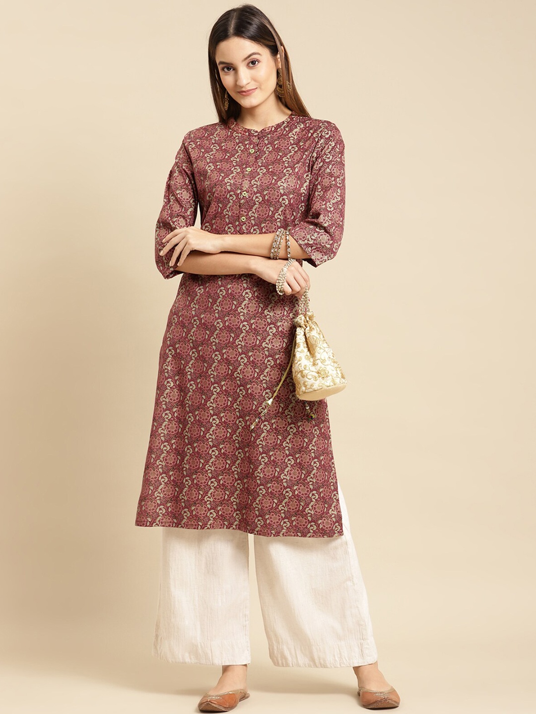 

Rangita Floral Printed Mandarin Collar Straight Kurta, Magenta