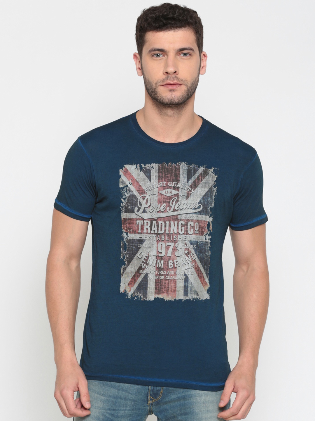 

Pepe Jeans Men Blue Printed Round Neck T-shirt