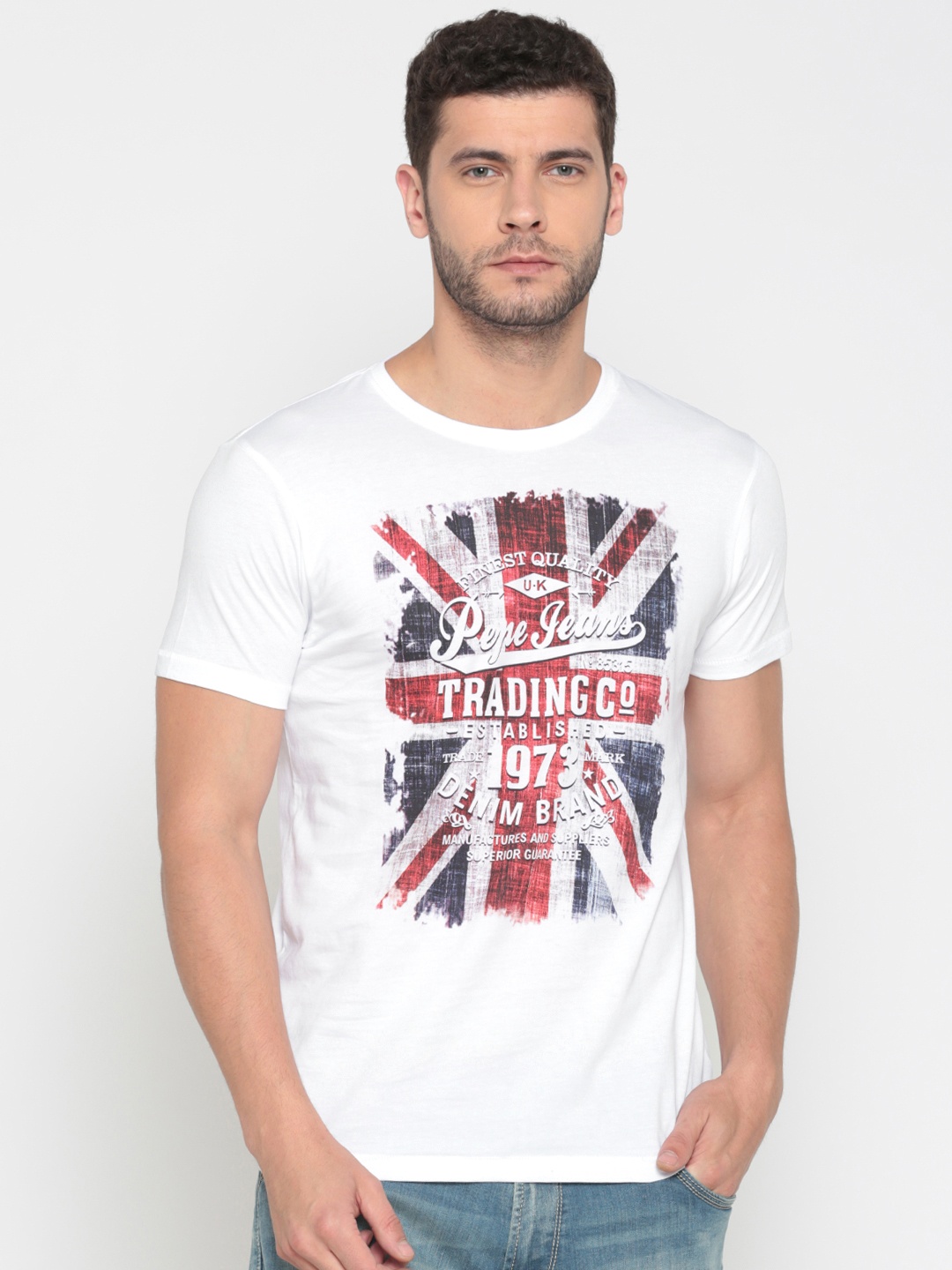 

Pepe Jeans Men White Printed Round Neck T-shirt