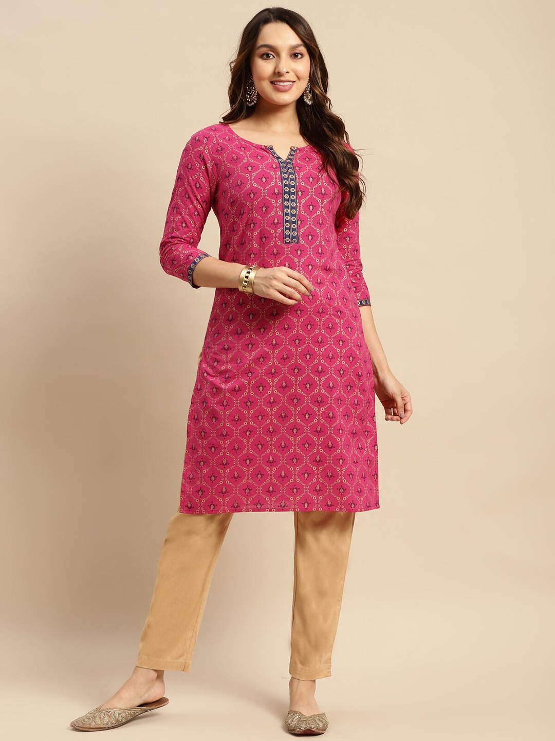 

Rangita Ethnic Motifs Printed Pure Cotton Straight Kurta, Pink