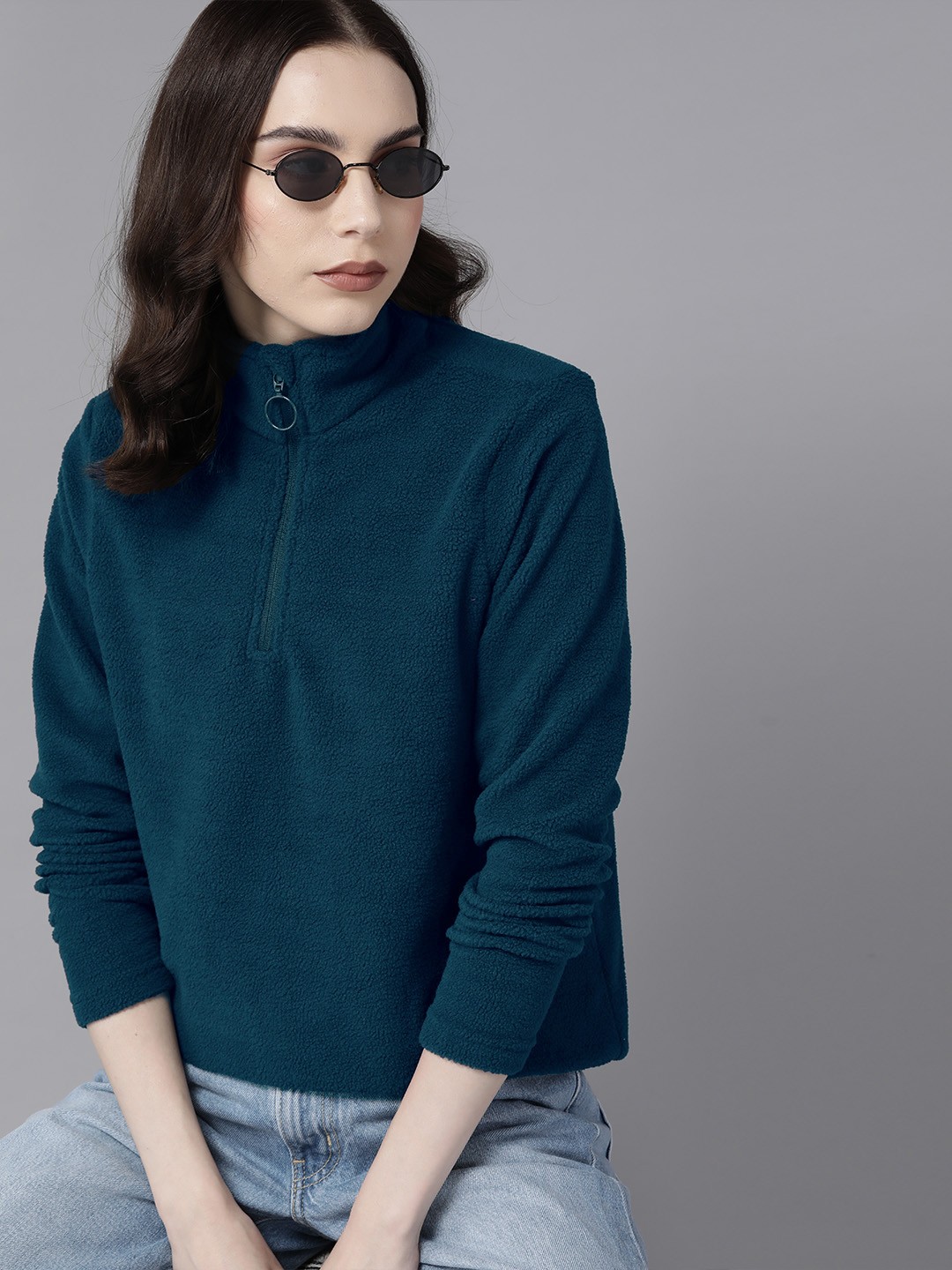 

Roadster Women Solid Pullover Sweatshirt, Teal