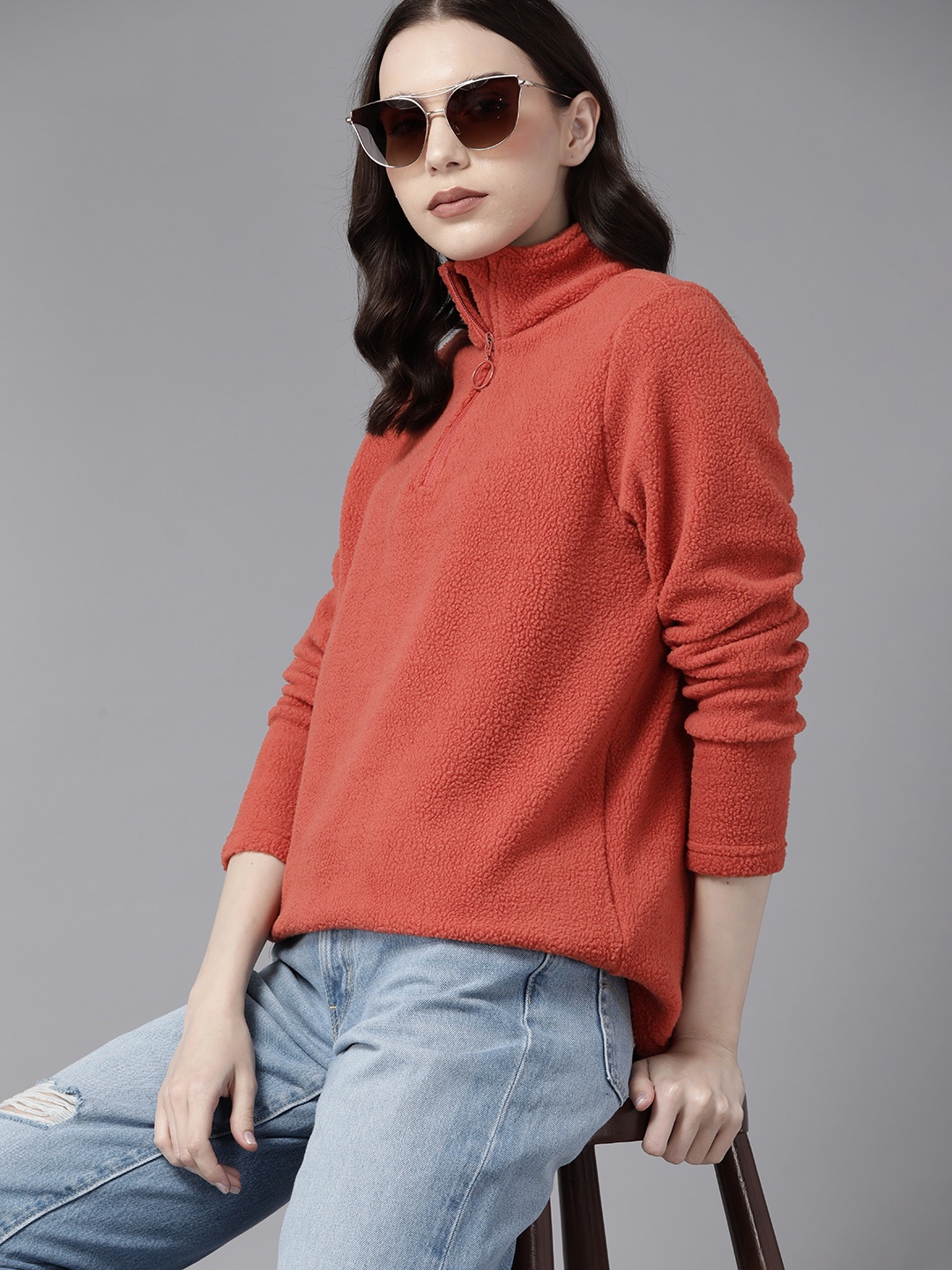 

Roadster Women Solid Pullover Sweatshirt, Rust