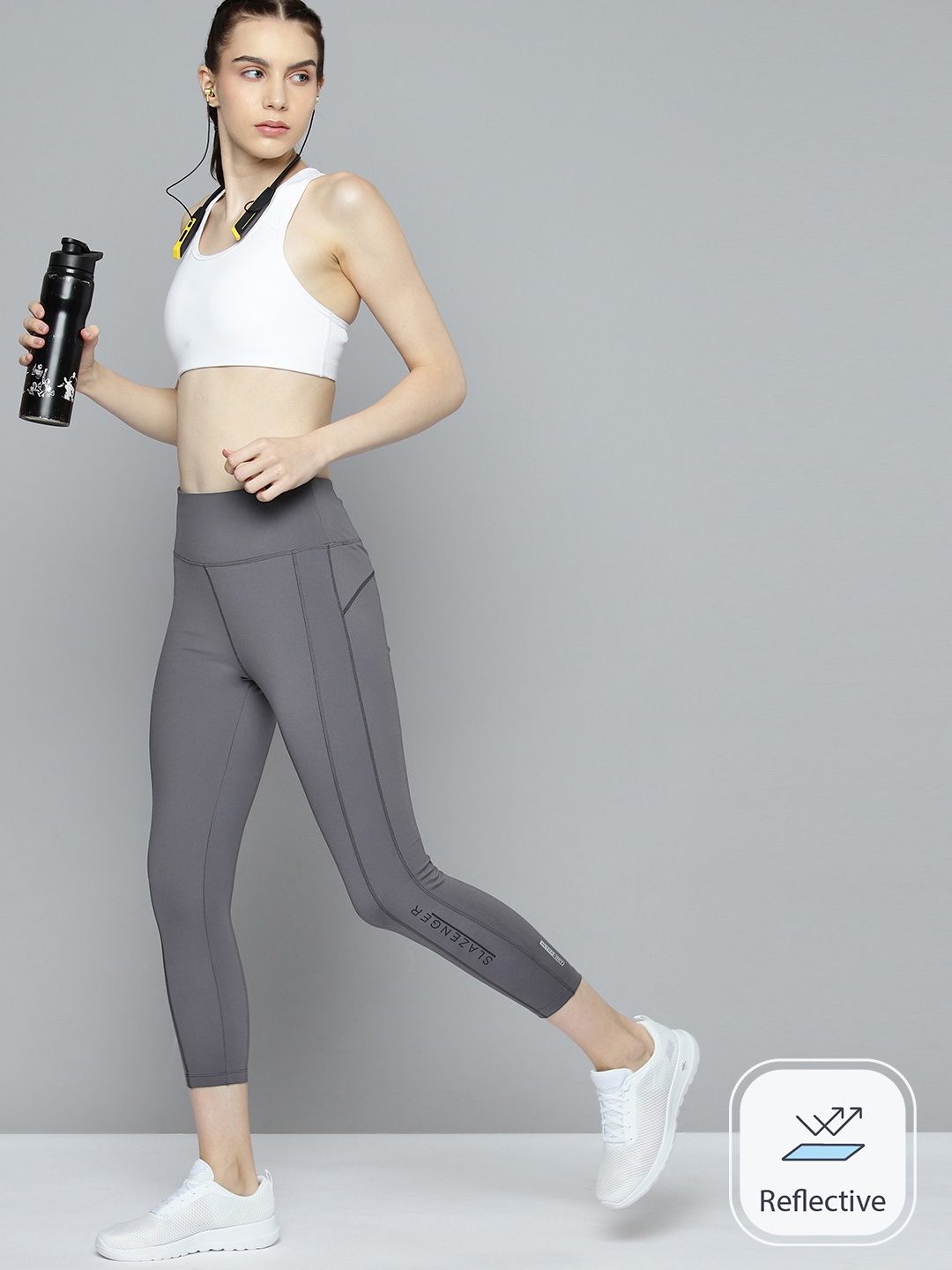 

Slazenger Printed Rapid-Dry Reflective Cropped Sports Tights, Grey