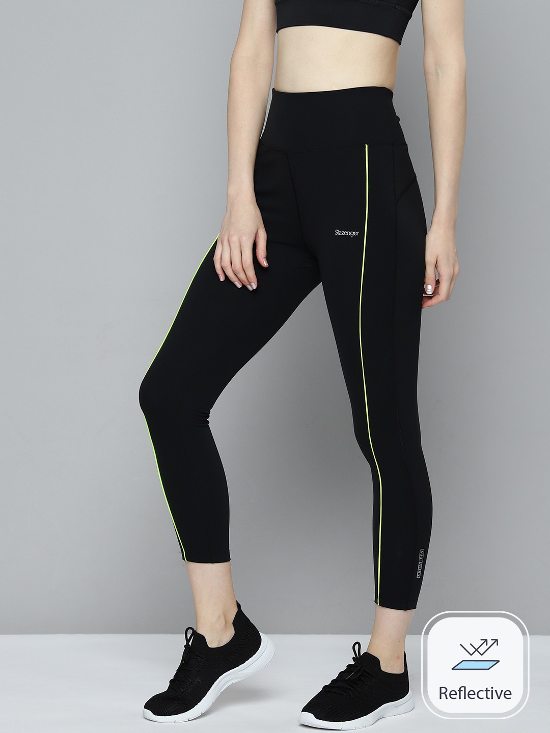 

Slazenger Rapid-Dry Reflective Cropped Sports Tights, Black