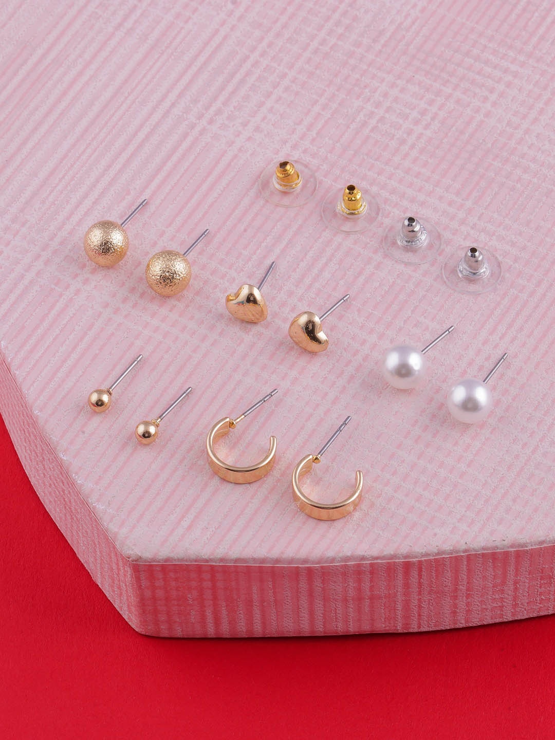 

Brandsoon Set Of 5 Gold-Plated Circular Studs Earrings
