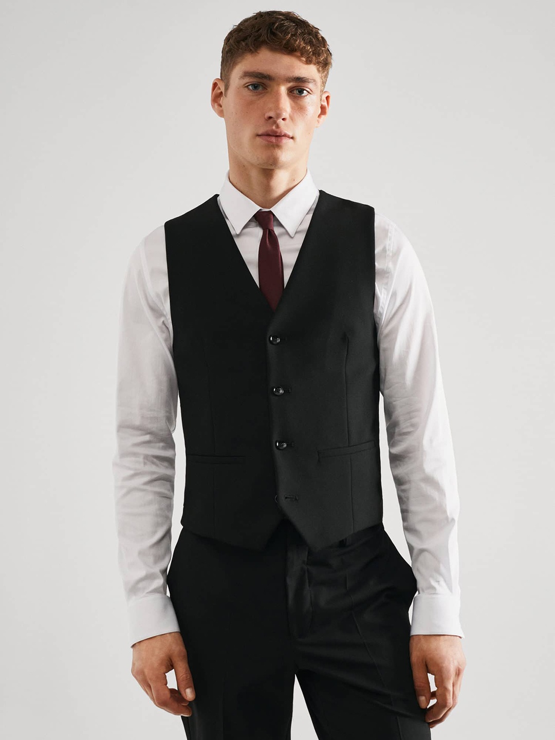 

MANGO MAN Single Breasted Formal Wasitcoat, Black
