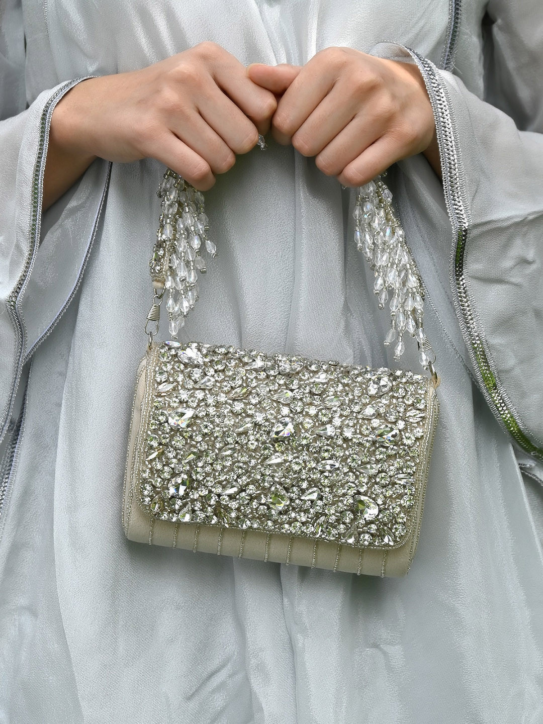 

ODETTE Embellished Purse Clutch, Off white