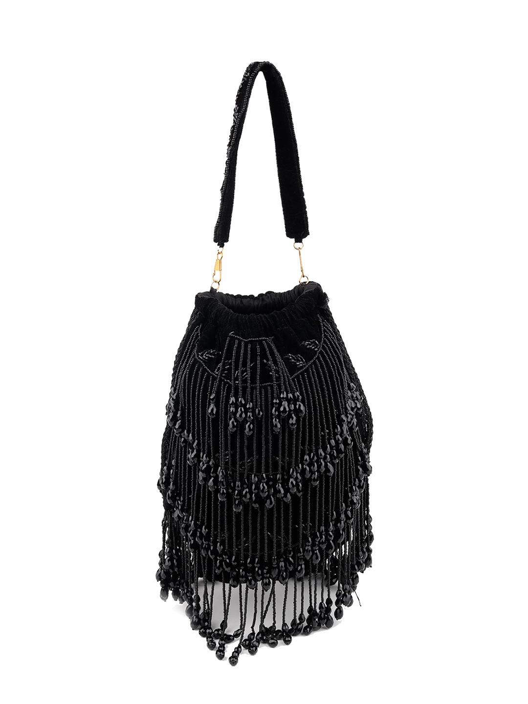 

ODETTE Embellished Potli Clutch, Black