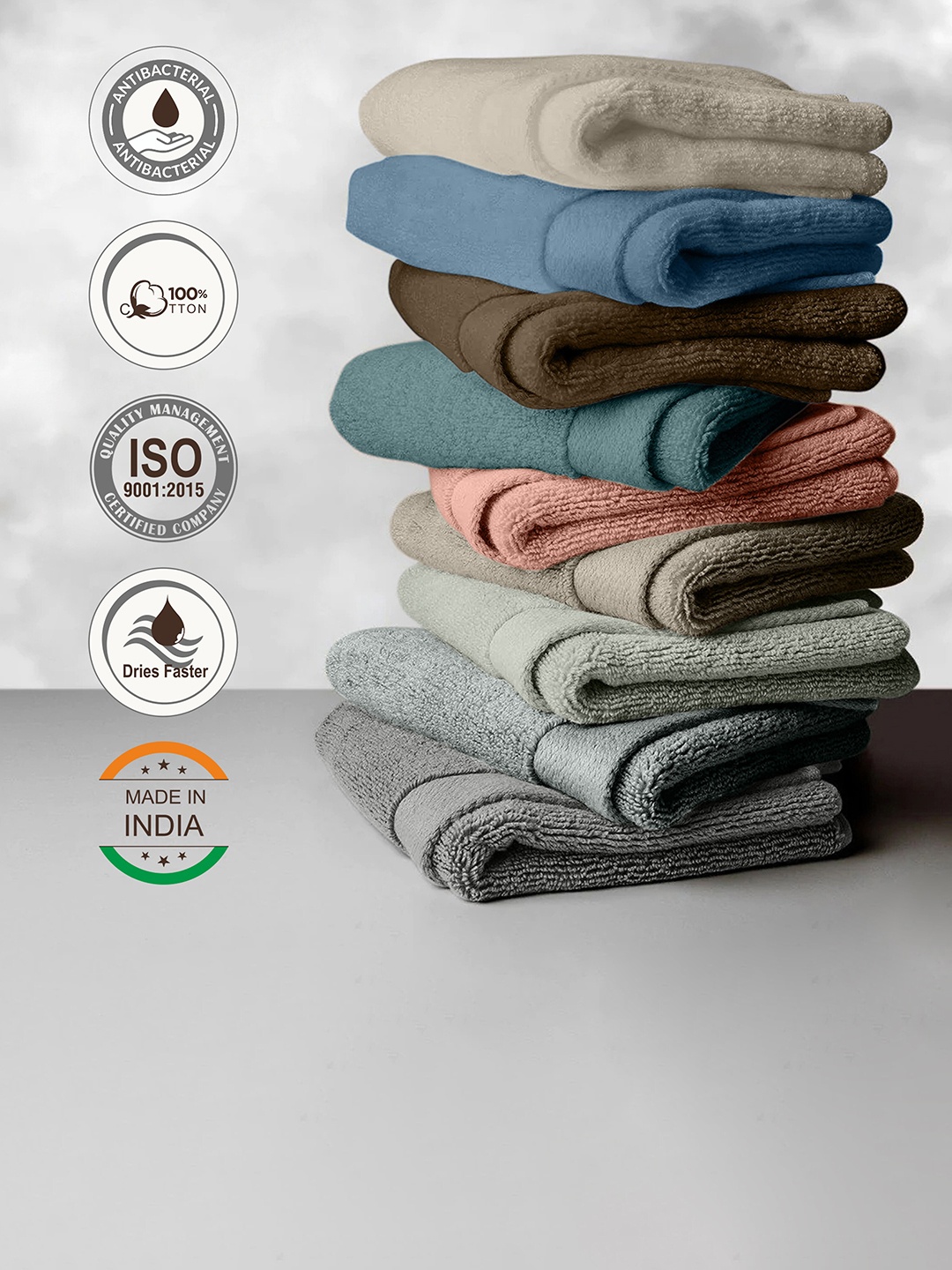 

LABHAM Grey 4 Pieces 450 GSM Pure Cotton Hand Towels, Steel