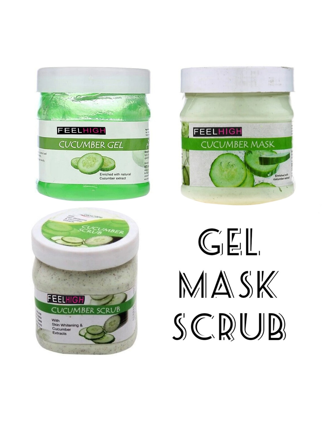 

FEELHIGH Set Of 3 Cucumber Face Mask+Scrub+Gel - 500ml Each, Green