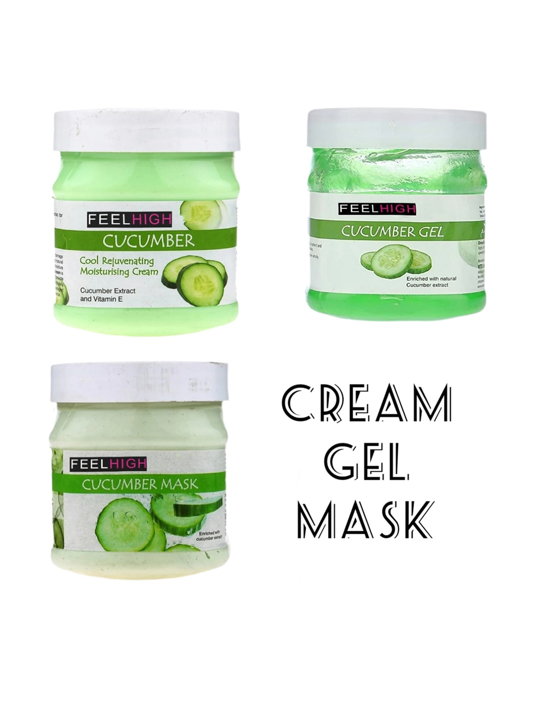 

FEELHIGH Set Of 3 Cucumber Mask+Cream+Gel - 500ml Each, Green