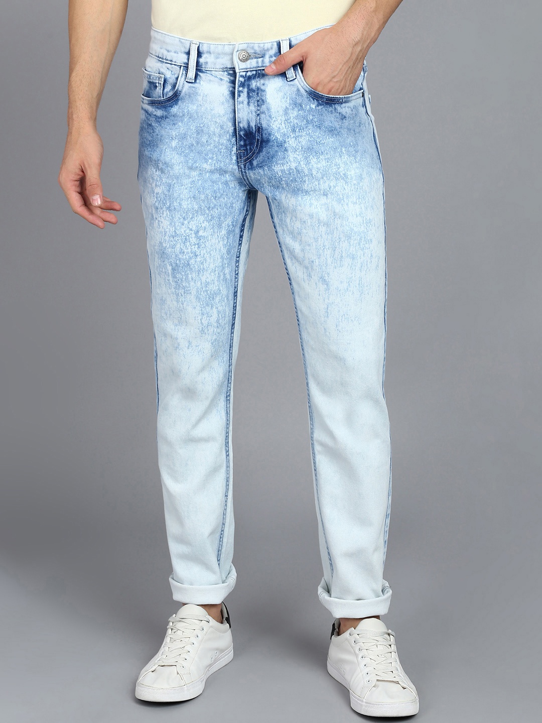 

Urbano Fashion Men Slim Fit Clean Look Heavy Fade Acid Wash Stretchable Jeans, Blue