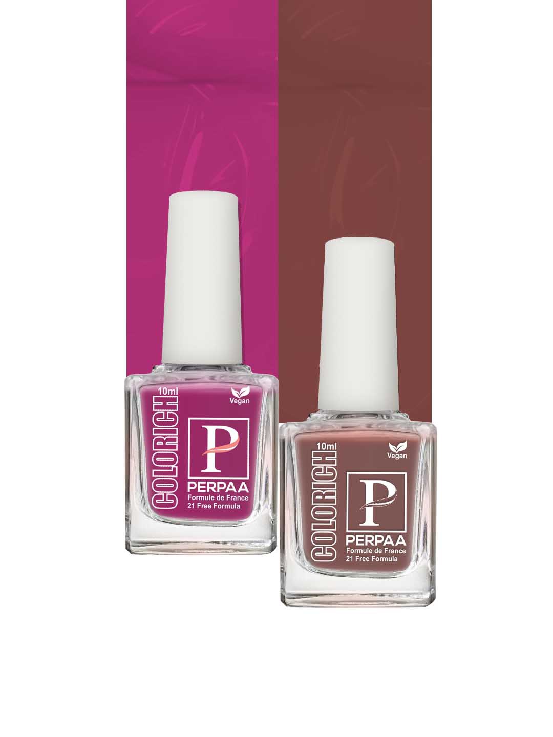 

PERPAA Colorich 2-Pcs Quick Dry Long Lasting Nail Polishes - Rani Pink 11 & Coco Brown 16, Purple