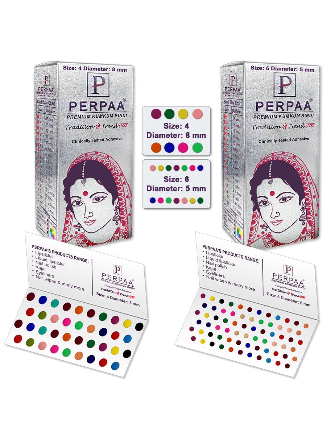 

PERPAA Set of 2 Red Velvet Kumkum Bindi Box with 15 Flaps Each - Size 04 & 06, Multi