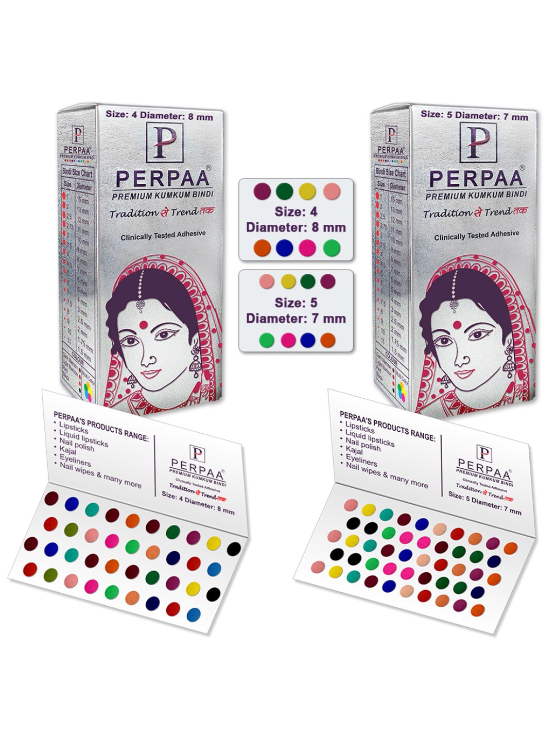 

PERPAA Set of 2 Red Velvet Kumkum Bindi Box with 15 Flaps Each - Size 04 & 05, Multi