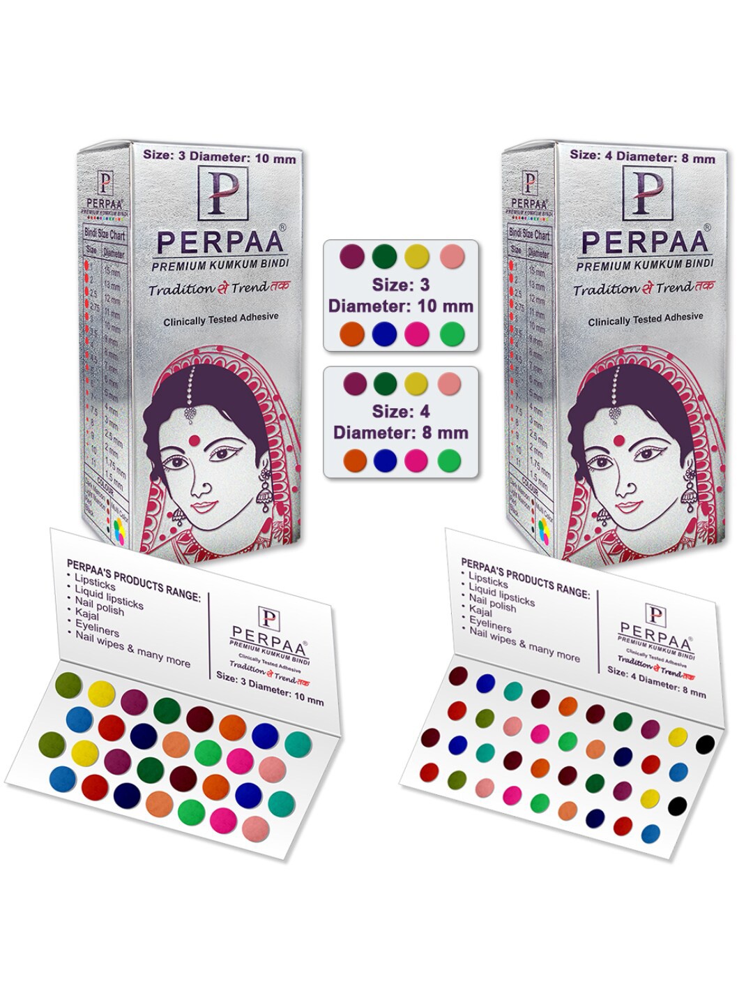 

PERPAA Set of 2 Red Velvet Kumkum Bindi Box with 15 Flaps Each - Size 03 & 04, Multi