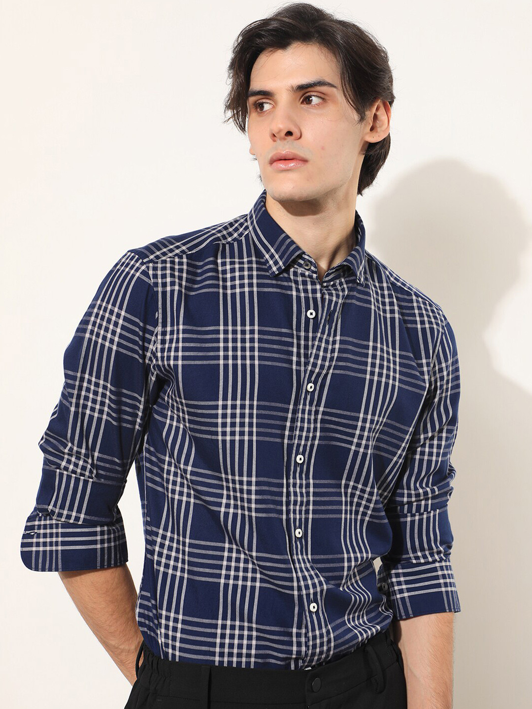 

RARE RABBIT Men Kolind Slim Fit Tartan Check Opaque Cotton Shirt, Blue