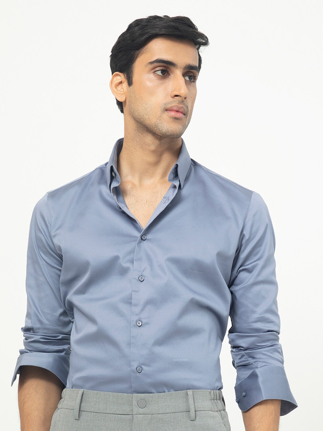 

RARE RABBIT Men Comor Slim Fit Opaque Cotton Shirt, Blue