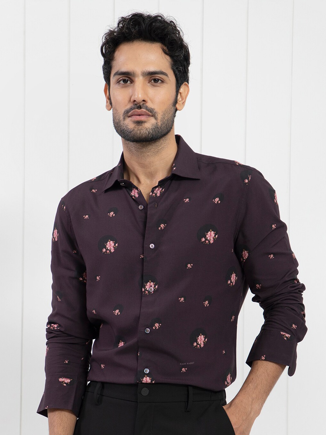 

RARE RABBIT Men Mali Slim Fit Floral Printed Cotton Shirt, Purple