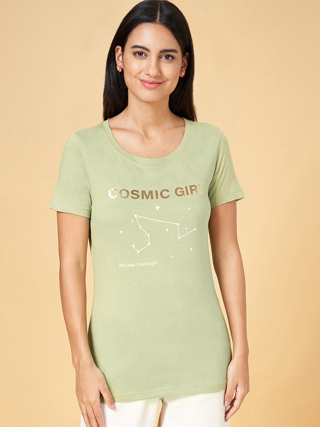 

Honey by Pantaloons Typography Printed Cotton T-shirt, Olive