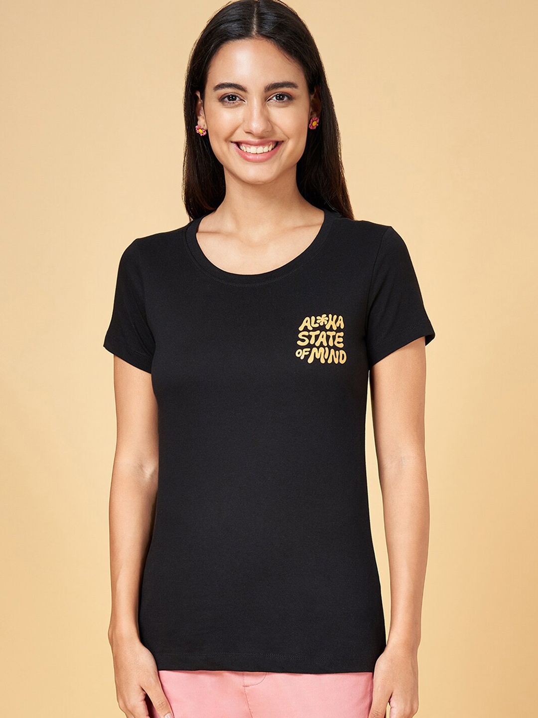 

Honey by Pantaloons Round Neck Cotton Regular T-shirt, Black