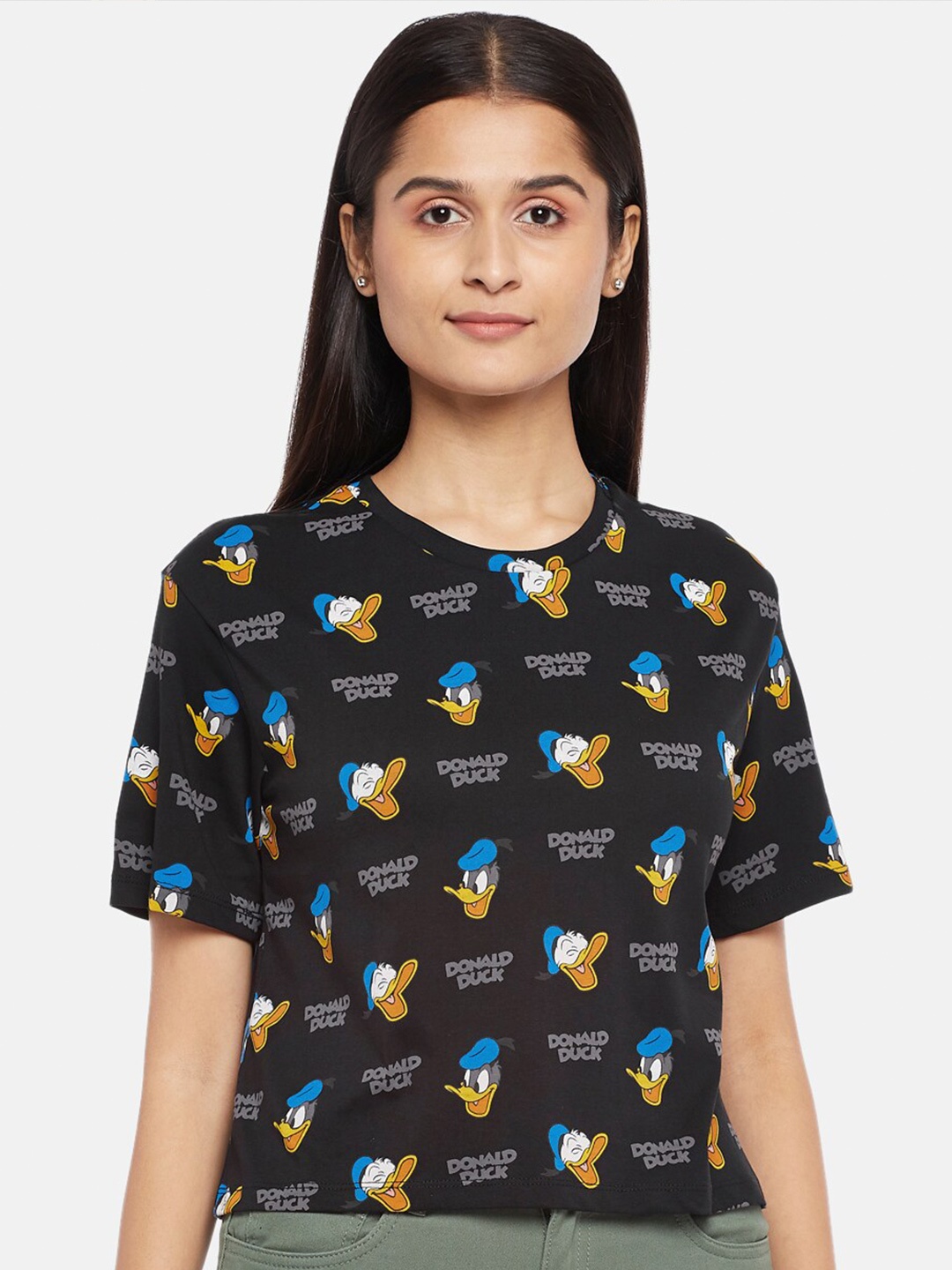 

Honey by Pantaloons Donald Duck Printed Round Neck Cotton Regular T-shirt, Black