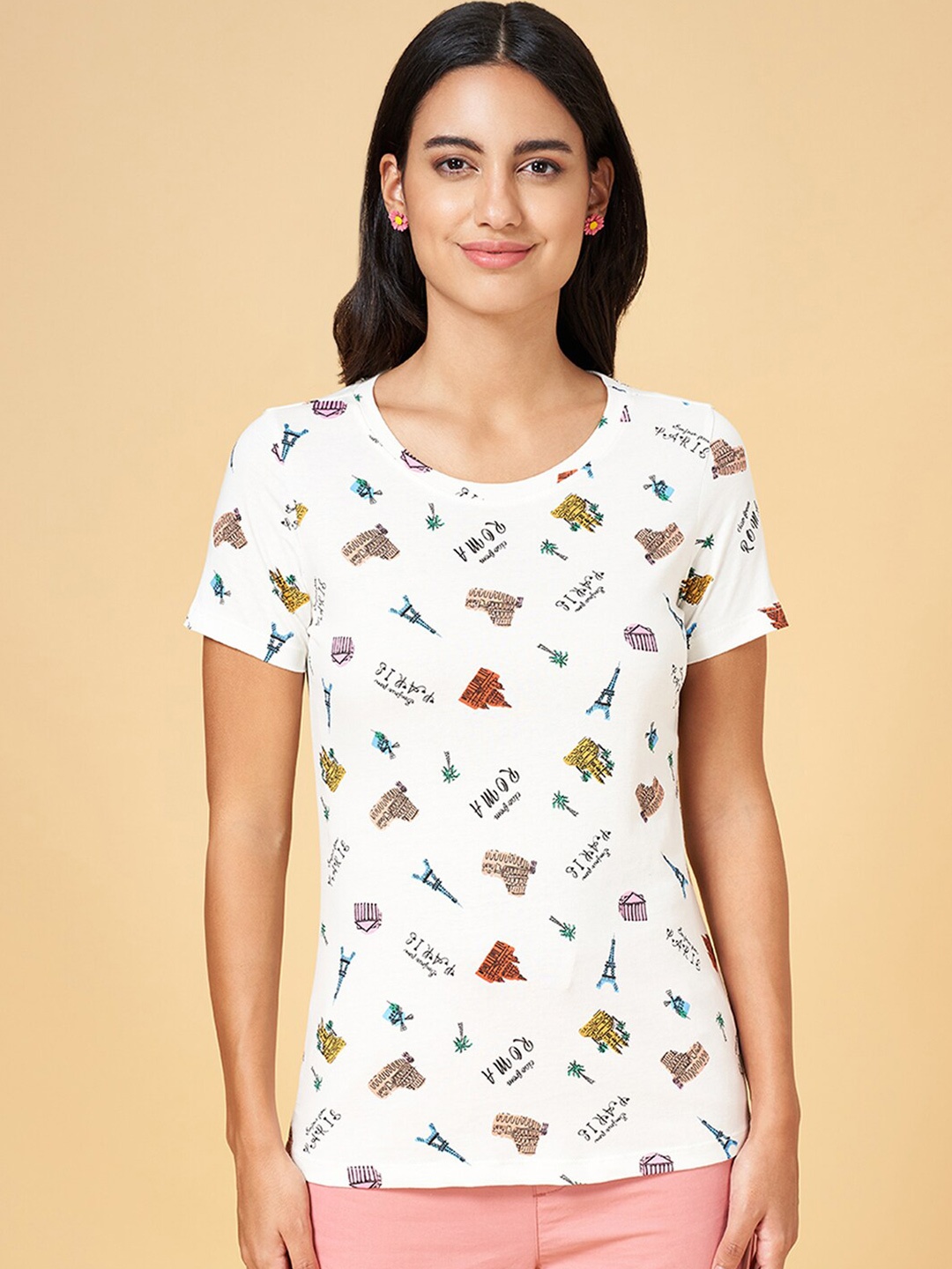 

Honey by Pantaloons Conversational Printed Round Neck Cotton Regular T-shirt, White