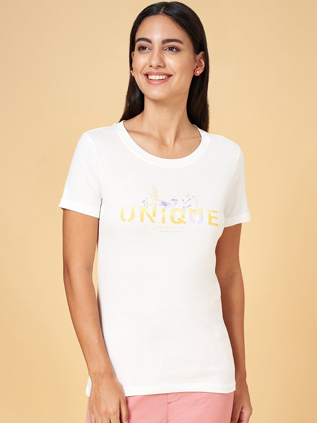 

Honey by Pantaloons Typography Printed Cotton T-shirt, Off white
