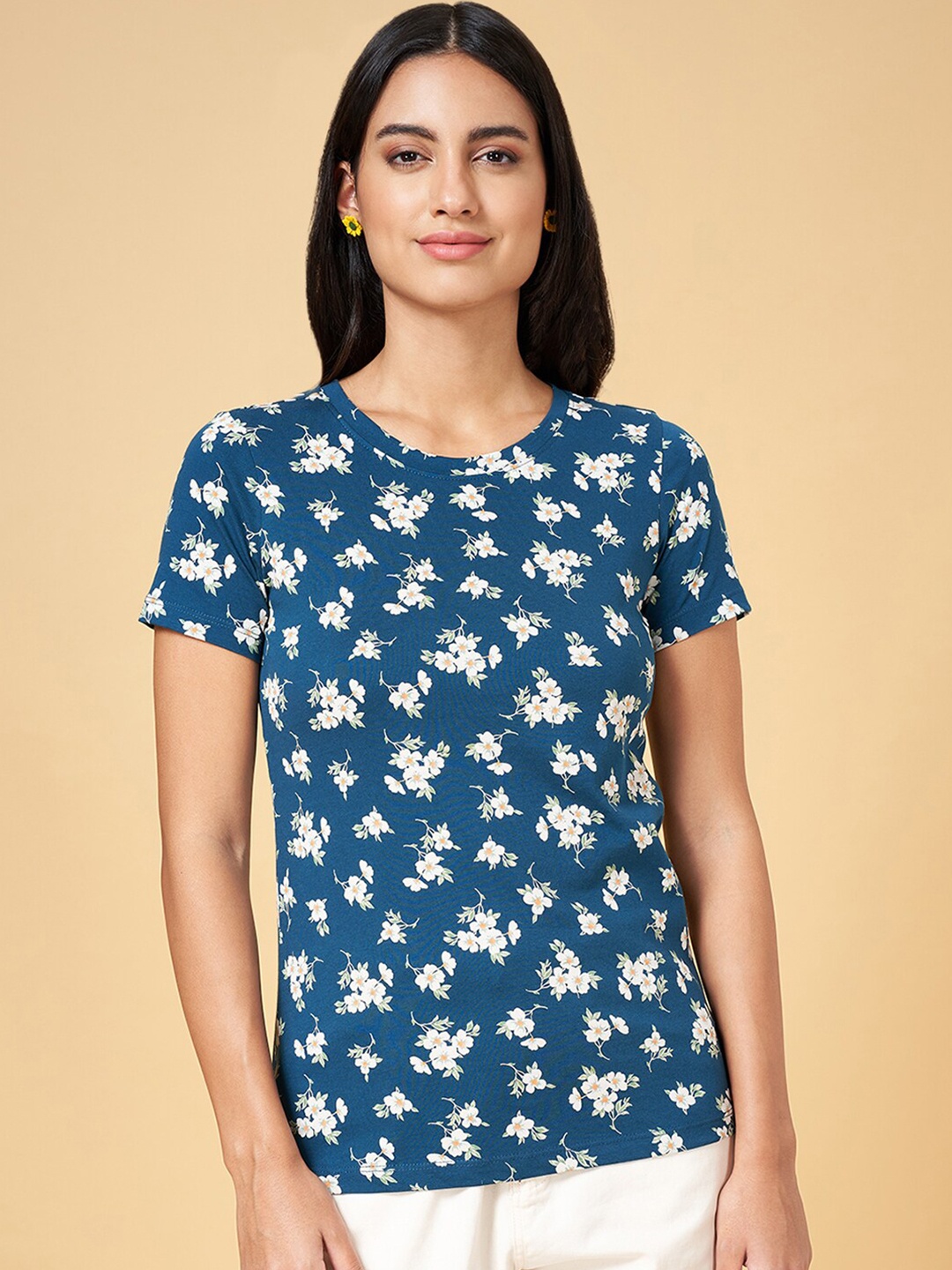 

Honey by Pantaloons Floral Printed Cotton T-shirt, Teal