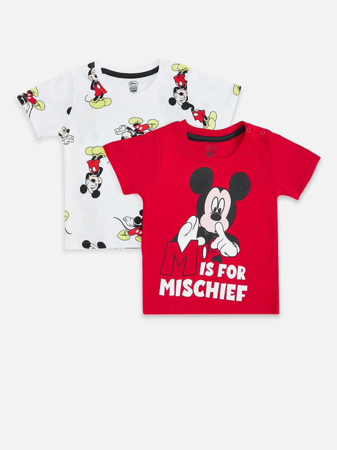

Pantaloons Baby Infants Boys Pack Of 2 Mickey Mouse Printed Cotton T-shirt, Red