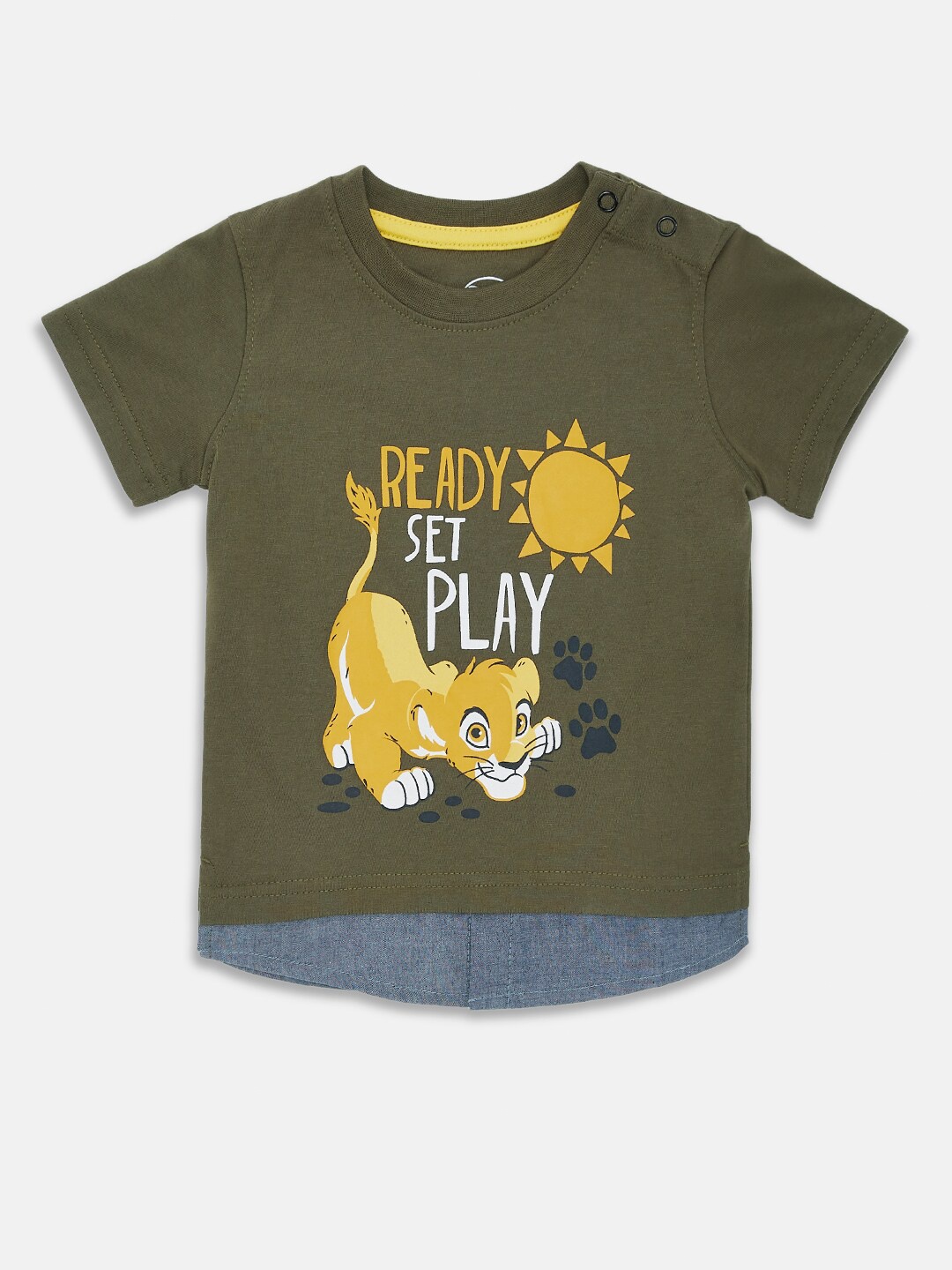 

Pantaloons Baby Infant Boys Lion King Printed Cotton T-shirt, Olive