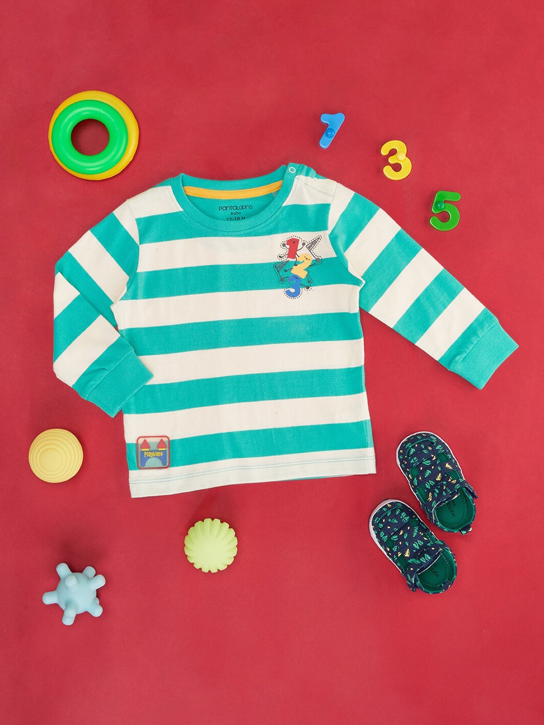 

Pantaloons Baby Infant Boys Striped Cotton T-shirt, Blue