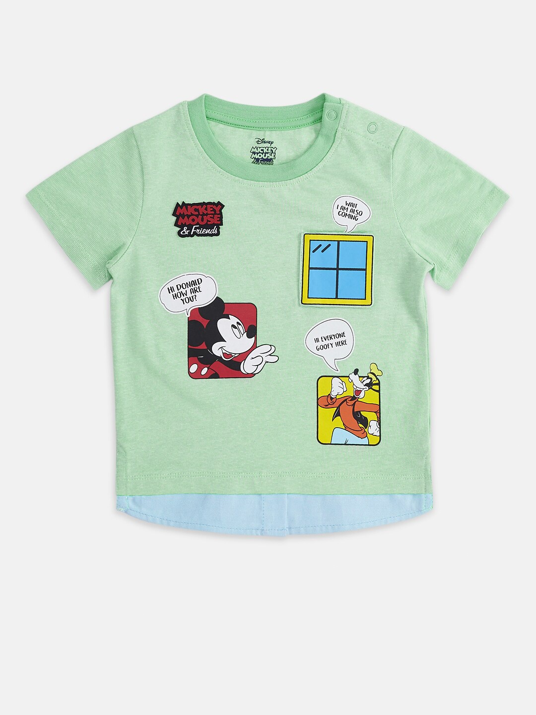 

Pantaloons Baby Infant Boys Mickey Mouse Printed Cotton T-shirt, Green