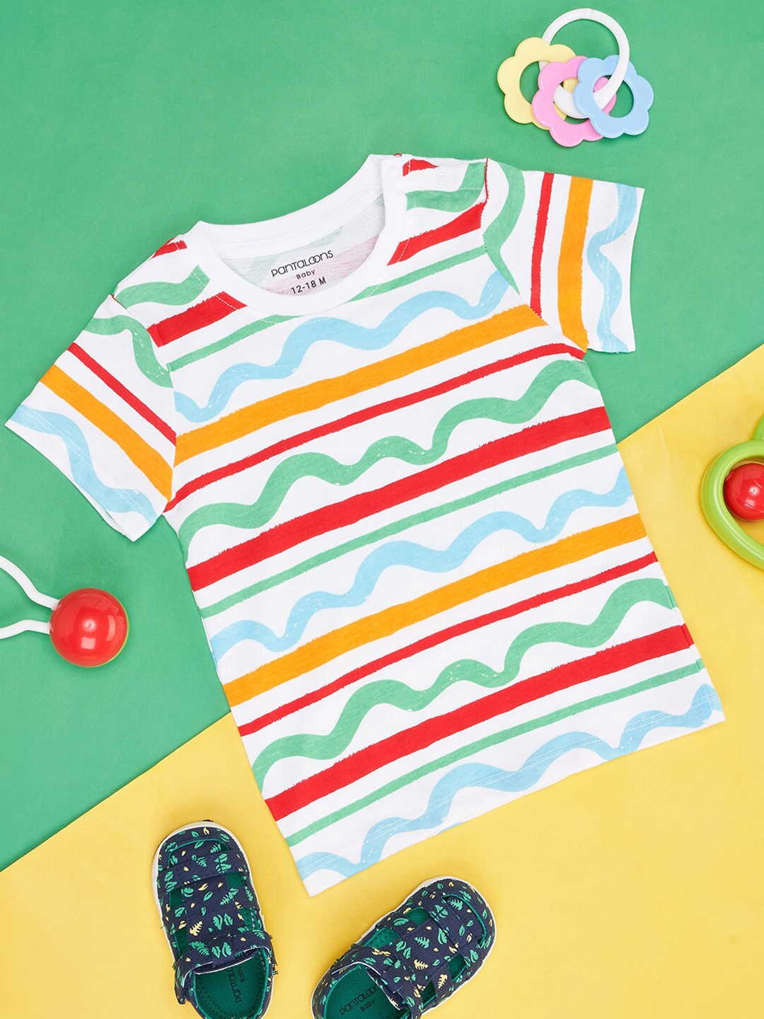 

Pantaloons Baby Infant Boys Striped Cotton T-shirt, White