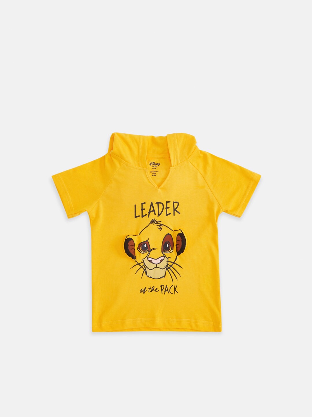

Pantaloons Baby Boys Yellow Typography Lion King Printed V-Neck T-shirt