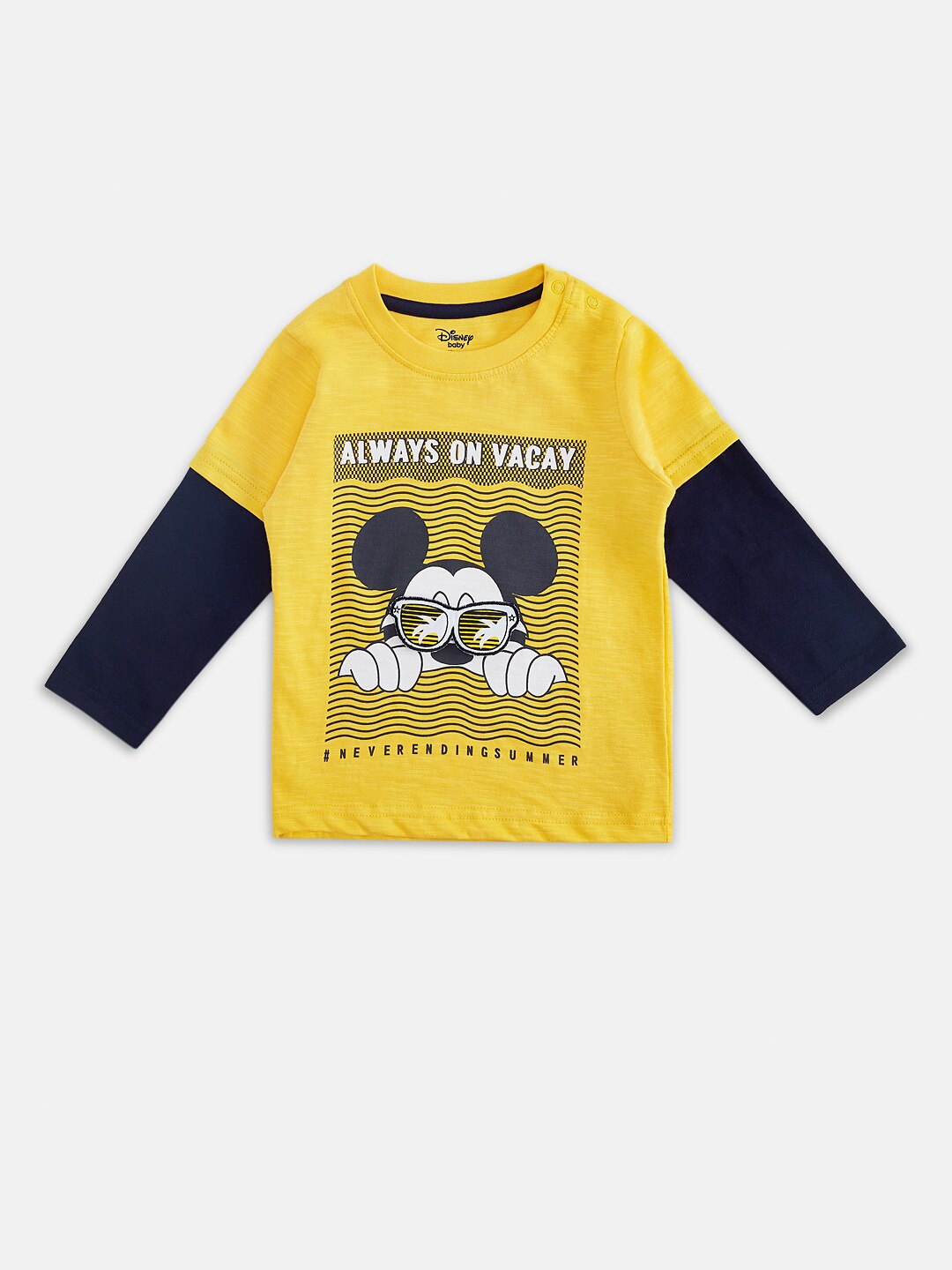 

Pantaloons Baby Infant Boys Mickey Mouse Printed Cotton T-shirt, Yellow