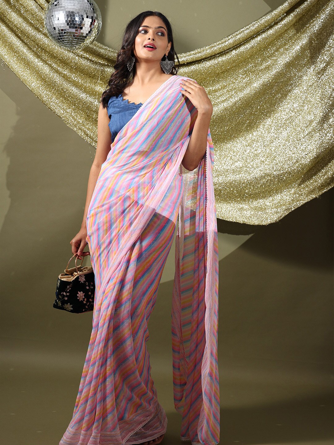 

VASTRANAND Leheriya Printed Party Saree, Pink
