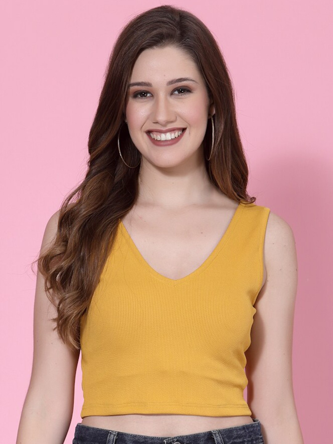 

BAESD Ribbed Fitted Crop Top, Yellow