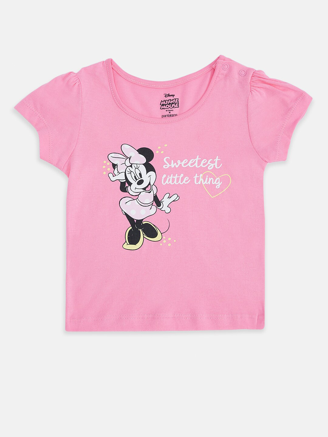 

Pantaloons Baby Infant Girls Minnie Mouse Printed Cotton T-shirt, Pink