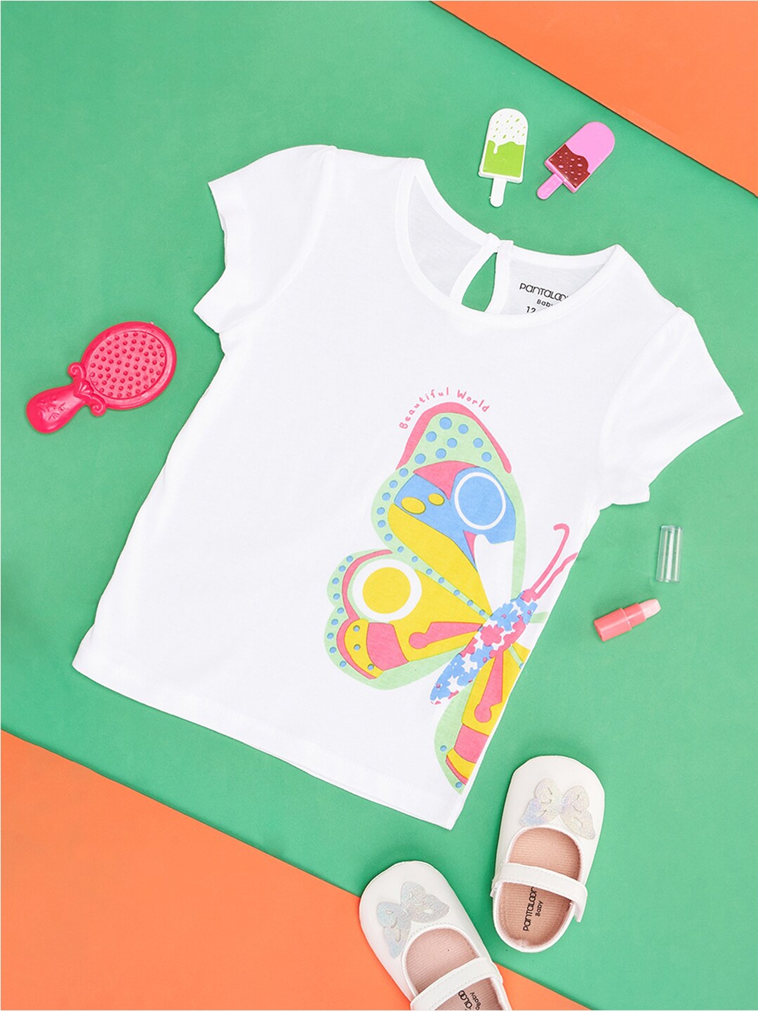 

Pantaloons Baby Infants Girls Graphic Printed Cotton T-shirt, White