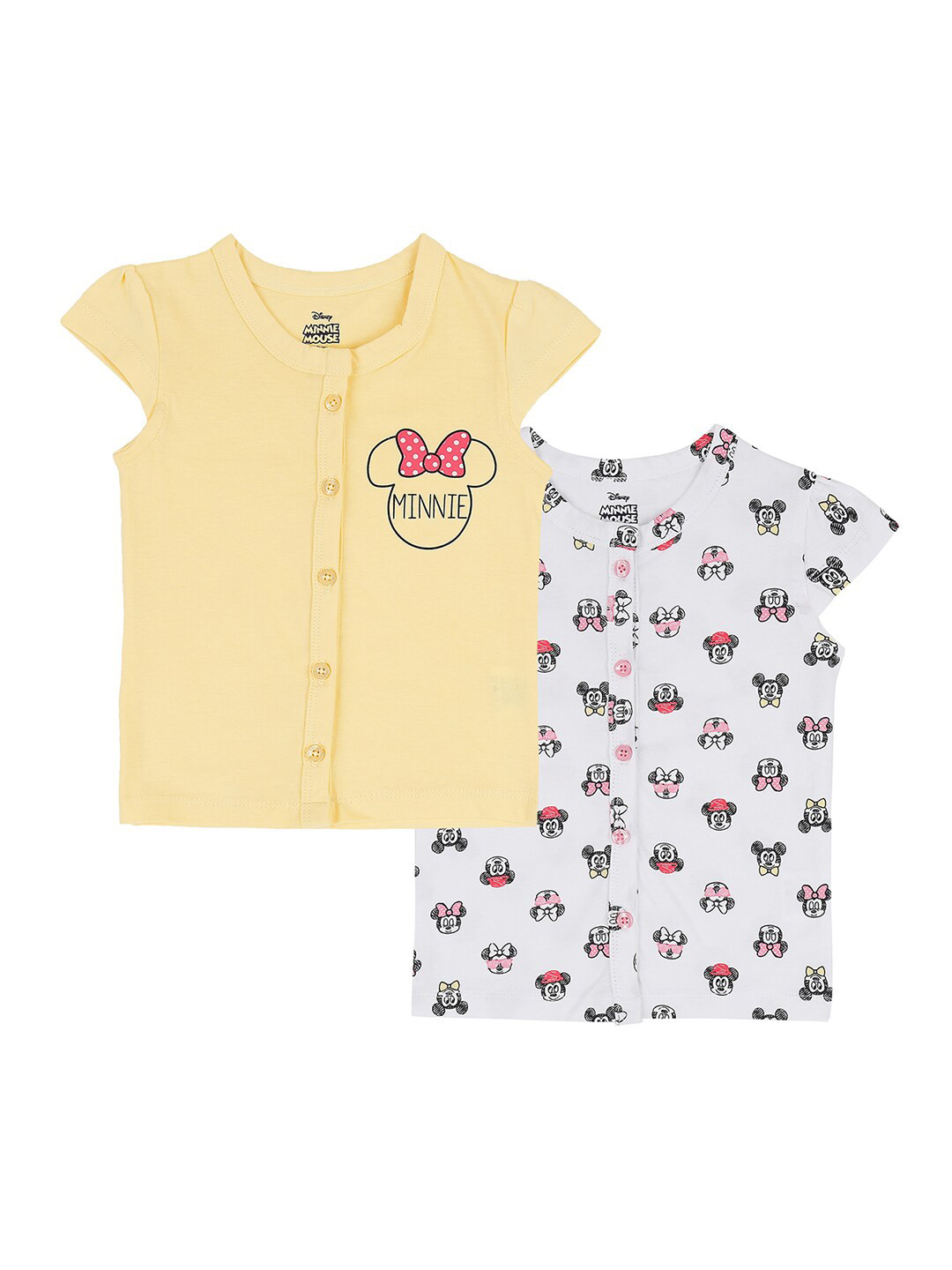 

Pantaloons Baby Infant Girls Pack Of 2 Minnie Mouse Printed Cotton T-shirts, Yellow