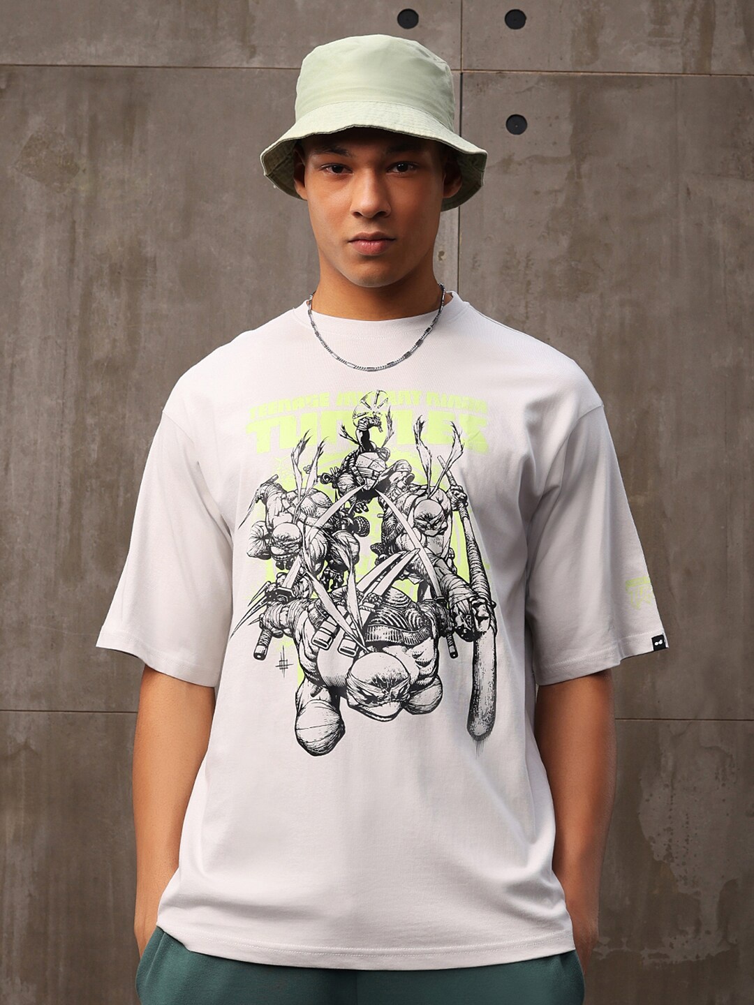

Bewakoof Official Mutant Ninja Turtles Merchandise Turtle Printed Oversized T-shirt, Grey
