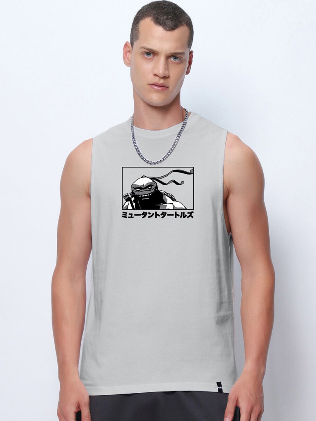 

Bewakoof Printed Pure Cotton Oversized Innerwear Vest, Grey