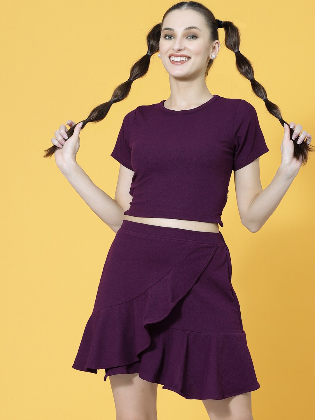 

BAESD Round Neck Tie Up Top, Purple