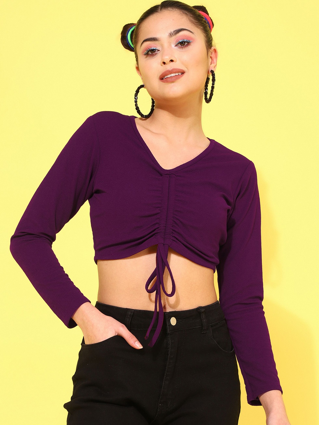 

BAESD V-Neck Crop Top, Maroon