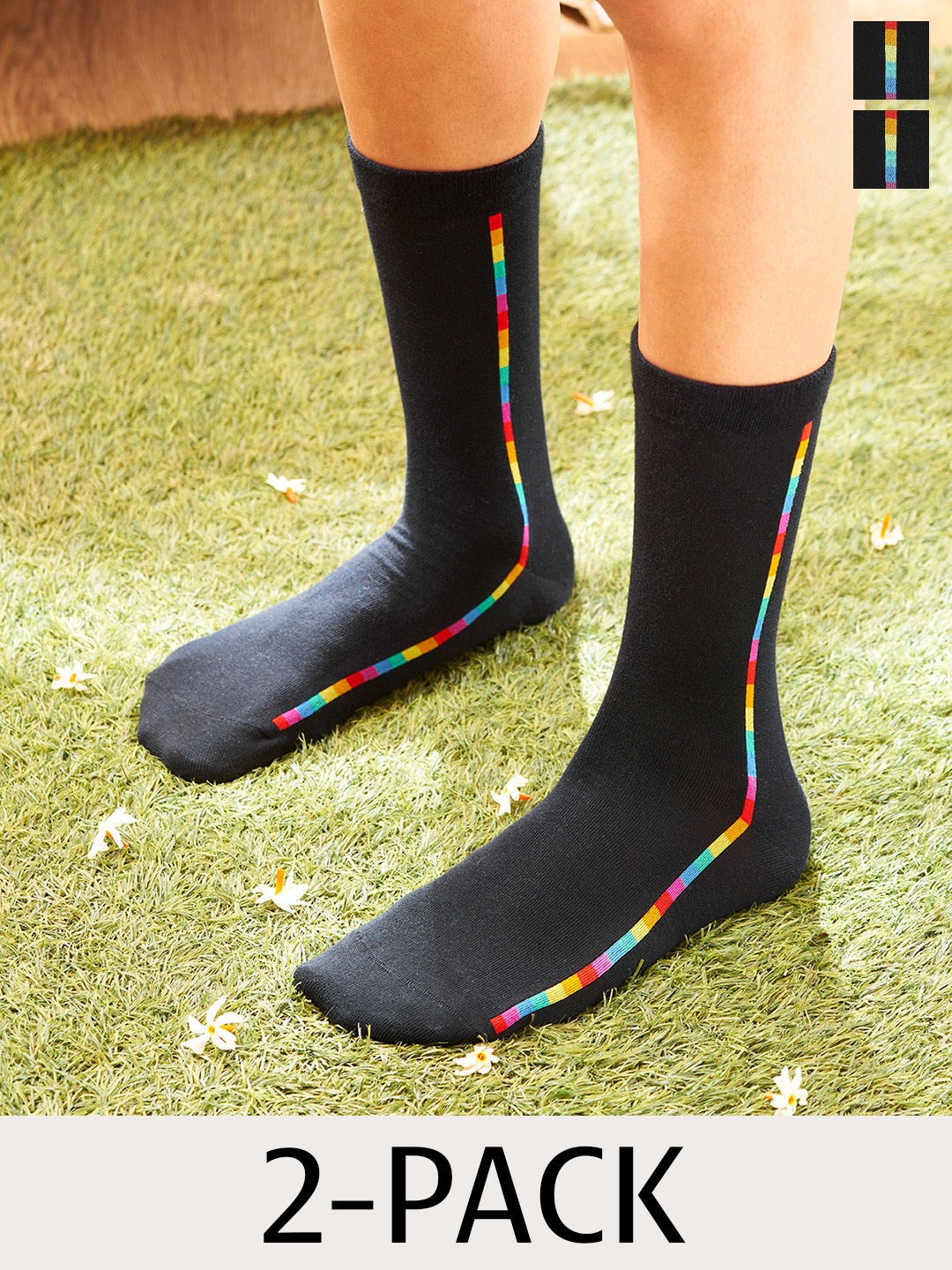 

DAMENSCH Men Pack Of 2 Non-Terry Calf Length Socks, Black