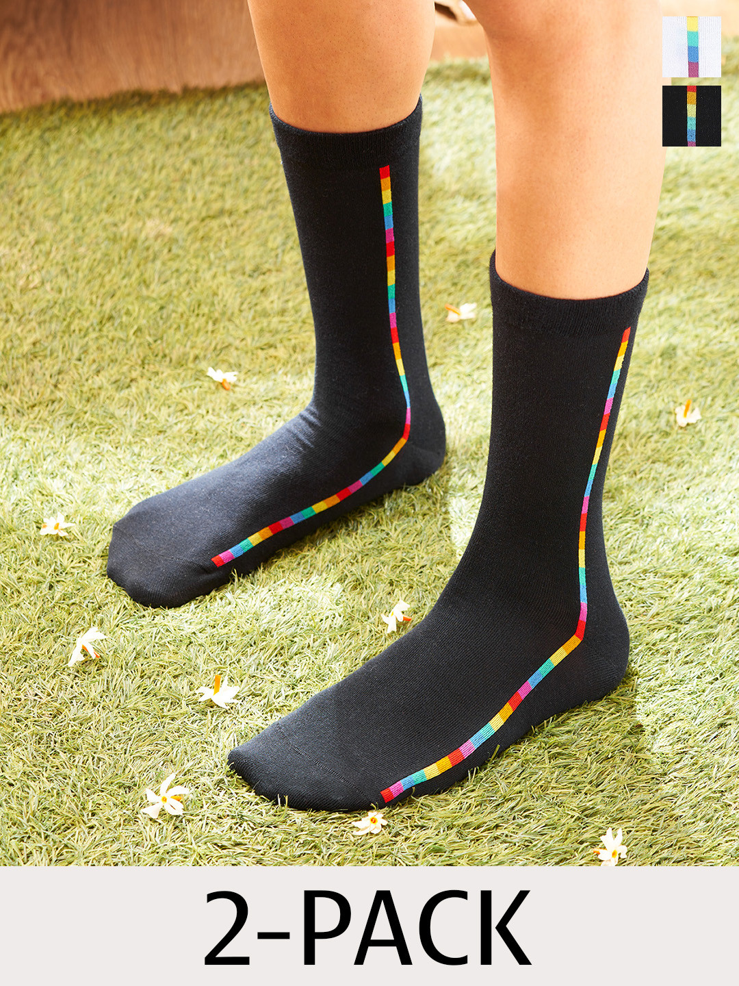 

DAMENSCH Men Pack Of 2 Striped Calf-Length Aloe-Infused Freshness Socks, White